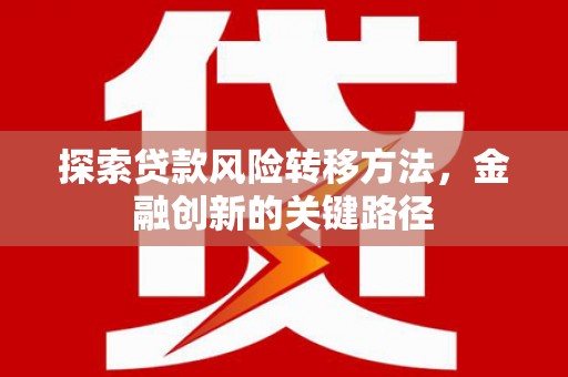 水城探索贷款风险转移方法，金融创新的关键路径
